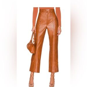 Bardot Crocodile-Embossed Brown Flare Pants